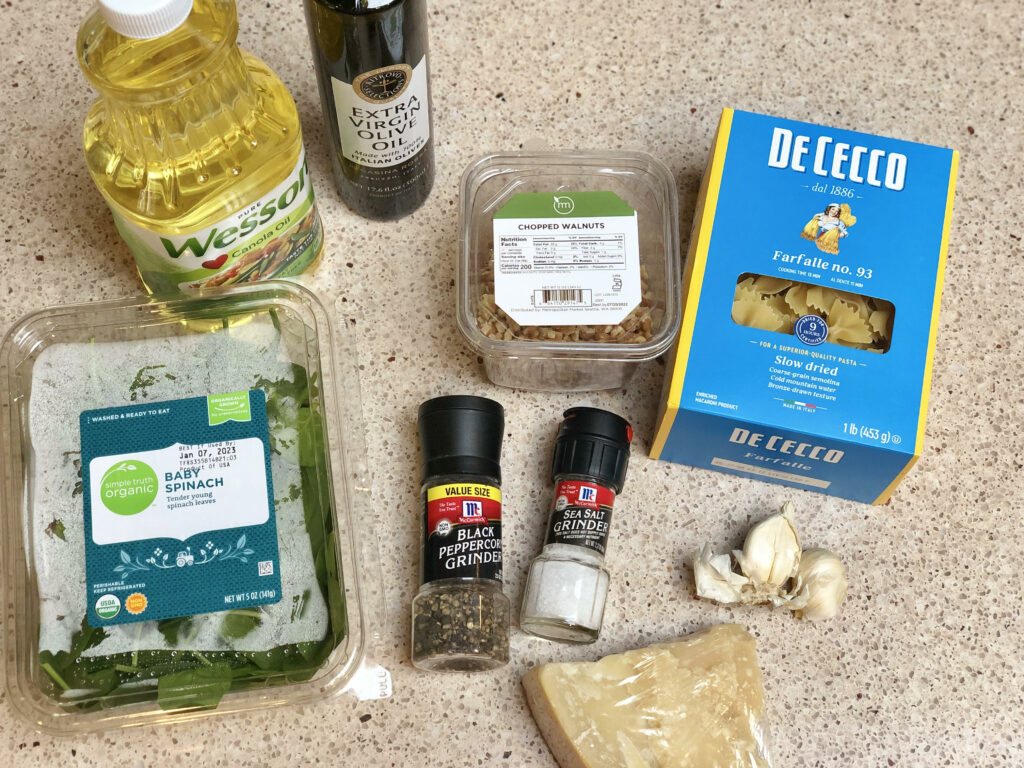 ingredients for spinach walnut pasta